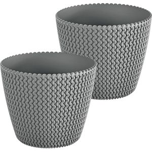 Prosperplast Bloempot/plantenpot Splofy - 2x - lichtgrijs - voor buiten - D40 x H33 cm - kunststof