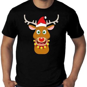 Grote maten fout Kerst t-shirt - Rudolf het rendier met kerstmuts - zwart voor heren - plus size kerstkleding / kerst outfit XXXXL