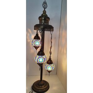 Oosterse Glans - Handgemaakte Mozaïeklamp - Staande lamp 102cm - Blauw/Geel/Wit