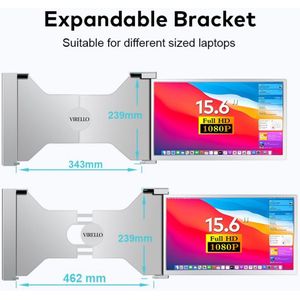 Virello® Draagbare dubbele Monitor – Full HD – Voor Laptops van 15.6"" t/m 17.3"" – Inclusief Hoes & Kabels – Grijs – 2025
