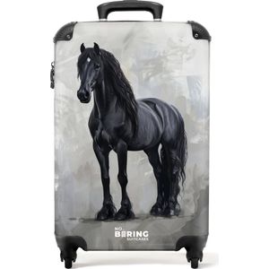 NoBoringSuitcases.com® - Kinderkoffer - Kindertrolley - Statisch portret van een zwart paard - Handbagage koffer lichtgewicht - Reiskoffer trolley - Rolkoffer met wieltjes - Past binnen 55x40x20 en 55x35x25