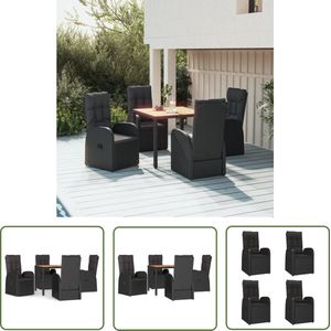 The Living Store 5-delige Tuinset met kussens poly rattan zwart - Tuinset - Buitenkamer - Lounge Set - Eetkamerset - Patio Furniture