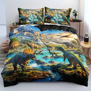 Eenpersoons Dekbedovertrek 140 x 200 - Dinosaurus - Stegosaurus - T-Rex - Dino - Kind - Goede Kwaliteit - Kind - Tiener - Volwassene