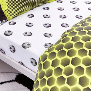 Catherine Lansfield Kinderhoeslaken, voetbalmotief, zwart/wit