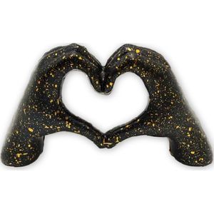 Mauropet - Love Sign Hands - Zwart / Goud glitter - Liefde Beeld Sculptuur - Polyresin handen beeld - UNIEK!