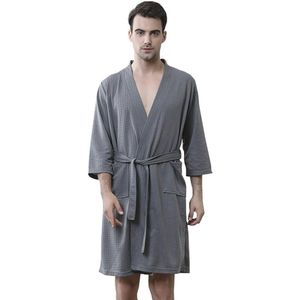 Lichte Wafelbadjas voor Heren met Zakken - Zachte Spa Badjas in Grijs