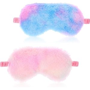 Allecto Plus - Comfortabel slaapmasker voor kinderen - 2 stuks - Pluche blinddoek - Satijnen rug - Regenboog design - Nepbont - Voor meisjes en vrouwen - Mannen - Reisdutje - Slaapmasker met leuke patronen