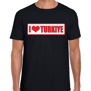 I love Turkiye / Turkije landen t-shirt met bordje in de kleuren van de Turkse vlag - zwart - heren -  Turkije landen shirt / kleding - EK / WK / Olympische spelen outfit XL