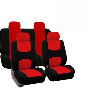 Heldere, volledig vlakke stoffen autostoelhoezen voor de voor- en achterkant, rode en zwarte stoelhoezen met bonusgeschenk, universele interieuraccessoires voor auto's, vrachtwagens en SUV's.