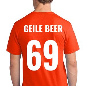 Oranje voetbal EK/WK-shirt met rugtekst Geile beer + NL Leeuw op borst (wit) | Maat XL | Oranje EK/WK-shirt Heren - Oranje EK/WK-shirt Dames - Grappig Oranje shirt