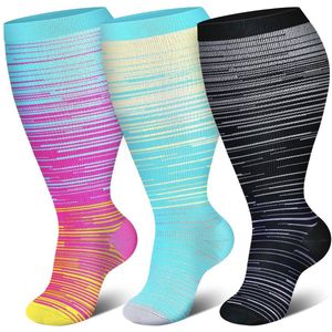 3-pack grote compressiekousen voor mannen en vrouwen, bredere kuiten, kniekousen voor betere bloedsomloop (4XL)