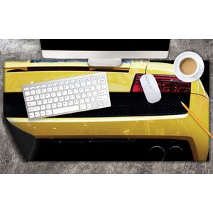 Bureau onderlegger - Achterkant van Gele Sportauto - 80x40 cm - 2 mm Dik - Bureau mat Vinyl