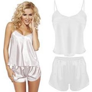 DKaren satijnen korte pyjama - satijn shortama set - ecru S