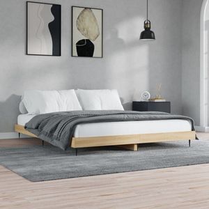 The Living Store Bed frame Sonoma Eiken - 203 x 143 x 20 cm - Stabiel en duurzaam  Metalen poten  Multiplex lattenbodem  Matras niet inbegrepen