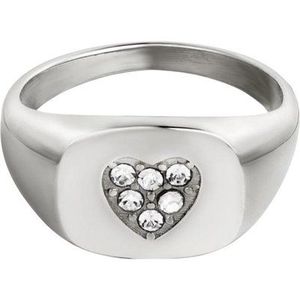 Ring | roestvrijstaal | zilver | hartvormig detail | dames | Valentijnsdag |zirkoonsteentjes | maat 17-Moederdag cadeautje - cadeau voor haar - mama