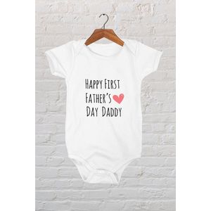 Hospitrix Baby Rompertje met Tekst First Father's Day | Korte Mouw, maat 50/56 Lange mouw | Cadeau voor vader | Cadeau voor stiefvader | Vaderdag cadeau