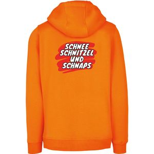 Schnee, schnitzel und schnaps wintersport hoodie oranje S - soBAD. | Foute apres ski outfit | kleding | verkleedkleren | wintersporttruien | wintersport dames en heren