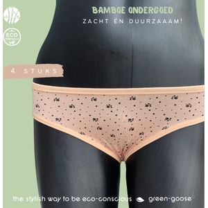 green-goose Bamboe Dames Ondergoed | 4 Stuks | Maat S/M | Perzik | Met Pootjes Opdruk | Duurzaam, Ademend en Heerlijk Zacht