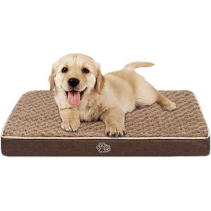 hondenkratbed, wasbaar hondenmatras, orthopedisch hondenbed met afneembare hoes, omkeerbare hondenmat, warm en koel, huisdierbed voor grote middelgrote honden, 60 x 45 x 7,5 cm, bruin