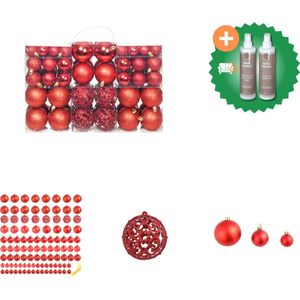 vidaXL 100 delige Kerstballenset 3/4/6 cm rood Kerstbalhaakjes Inclusief Onderhoudsset