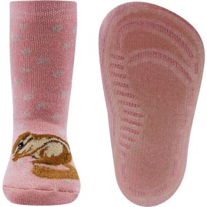 Ewers antislip sokken roze met bruine eekhoorntjes
