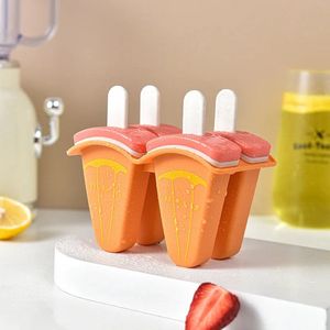 Without Lemon - IJslolly Vorm - IJsjes vorm voor 4 IJsjes - Fruitijs - Waterijs - Yogurtijs - DIY IJsjes - Gezond - Zomer - Duurzaam - 13x7x10CM - Orange