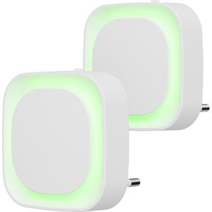 Nachtlamp met Schemersensor - Set van 2 - Automatische Aan/Uit - 3 Niveaus Helderheid Instelbaar - Ideaal voor Kinderkamer, Trappenhuis, Slaapkamer, Keuken, Badkamer - Groen