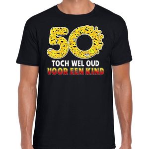 Funny emoticon t-shirt 50 Toch wel oud voor een kind zwart voor heren - Fun / cadeau shirt voor Abraham / 50e verjaardag M