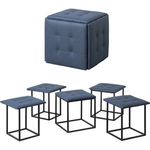 Brulo – ottoman 5 in 1 poef – stoel – 5 stoelen – blauw– met wielen