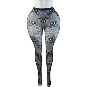 BamBella ® - Panty -Onesize - gaas maillot dunne pantys Dames - Onesize - lingerie van kant zwart skull halloween