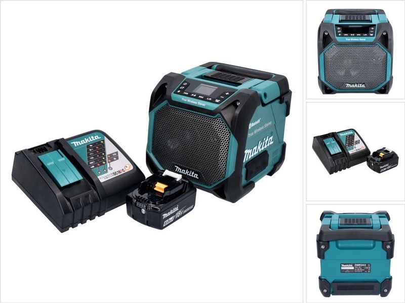 Makita DMR 203 - Bluetooth-luidspreker - 12 V 18 V - IP64 - Inclusief 1x accu 6,0 Ah en oplader