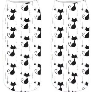 Black and White cartoon style kattensokken - Enkelsokken - Unisex - Maat 36-41
