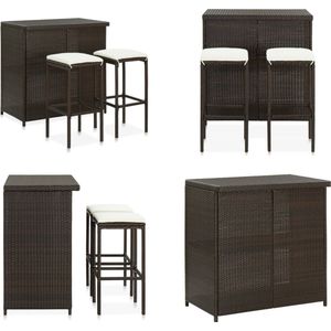 vidaXL 3-delige Barset poly rattan bruin - Barset - Barsets - Bar Set - Bar Sets