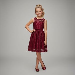 La V Elegante kant jurk met mouwloze Rood 146