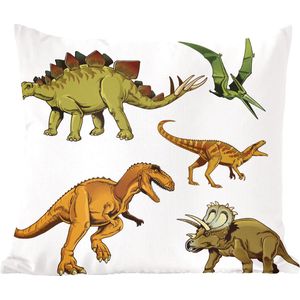 Sierkussens - Kussen - Een illustratie van verschillende dinosauriërs - 40x40 cm - Kussen van katoen