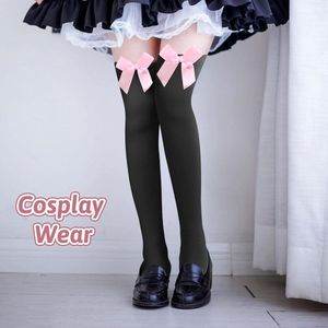 Halterloze kousen voor dames - 2 paar nylon kousen met strik voor cosplay-kostuum en feestdagen - Halloween decoratie in zwart en wit - Maat M