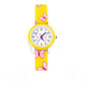 Kinder Horloge Vlinder - Geel | Ø 28 mm | Kunststof/Siliconen | Fashion Favorite