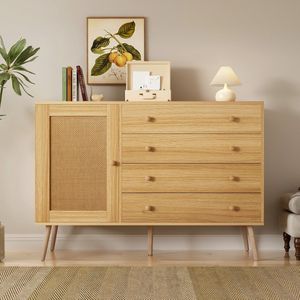 Sweiko Dressoir - 120 cm - Houten ladekast - met 4 laden + 1 deur - Natuurlijke