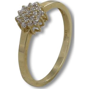 Silventi 143201399 Gouden Ring - Dames - Zirkonia Steentjes - Roset - 6,6 x 7,6 mm - Maat 54 - 14 Karaat - Goud