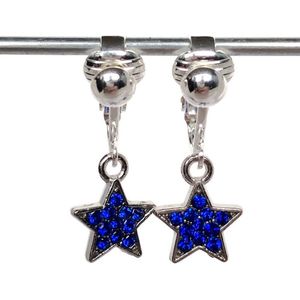 Clip Oorbellen Kinderen - Oorclips - Glittersterretjes - Blauw - Hangers - MNQ bijoux