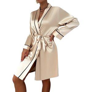 Nivard Satijnen Badjas Dames - Kimono - Kamerjas - Satijn - Ochtendjas - Pyjama - Goud - Maat S