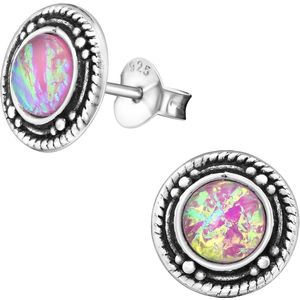 Joy|S - Zilveren Bali oorbellen - roze - 9 mm - pink opal