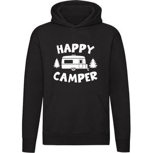 Happy Camper Hoodie | Caravan | Kamperen | Vakantie | Zomer | Liefhebber | Verjaardag | Jarig | Unisex | Trui | Sweater | Capuchon | Zwart