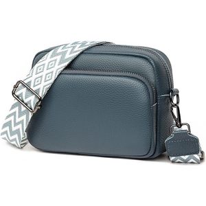 Crossbody tas van leer - Blauw - 20 x 14 x 8 cm - Schoudertas voor dames - Met afneembare schouderband - Leren tas voor vrouwen - Handtas met ritsen - Verwijderbare schouderriem - Premium en hoogwaardige kwaliteit - Waterbestendig