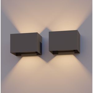 Calex LED Wandlamp Venice - 2 Stuks, Rechthoek, LED Up & Down, Verstelbare Stralingshoek, 7W, Tuinverlichting, Modern Design, Warm Wit Licht, Voor Binnen en Buiten, Antraciet/Grijs