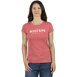 Mustang Dames T-Shirt Alexia C Logo slim fit Rood L Ronde Hals Volwassenen Basic T-shirt met korte mouwen en ronde hals gemaakt van 100% katoen