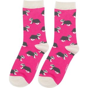 Miss Sparrow - Bamboe sokken dames dassen - hot pink - leuke sokken - dierenprint