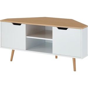 Hoek TV-meubel - Wit en eiken - Industriële stijl - L 115 x D 55 x H 53,5 cm