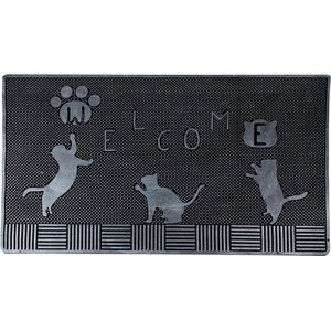 Clayre & Eef Deurmat 75x45 cm Zwart Rubber Rechthoek Katten Mat