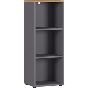 Lage smalle kantoorkast Ergonoma Eiken - Grafiet - Breedte 45 cm - Hoogte 120 cm - Diepte 40 cm - Met planken - Zonder deuren